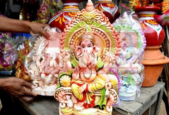 Preparation on peak for Ganesh Puja on the occasion of Bengali New Year-1424